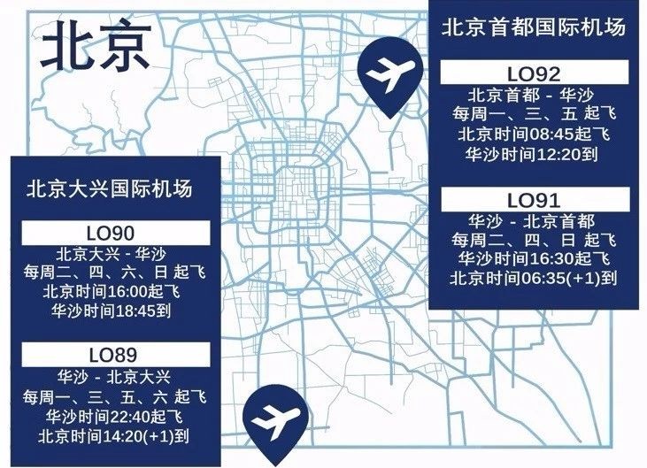 北京大兴至华沙航班图